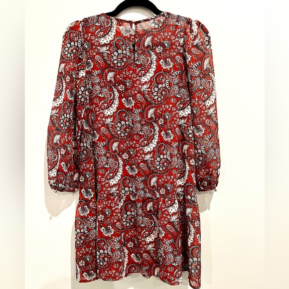 Loft Babydoll Long Sleeve Dress Silver Sparkle Paisley Short New Size XXS Petite - Picture 6 of 14